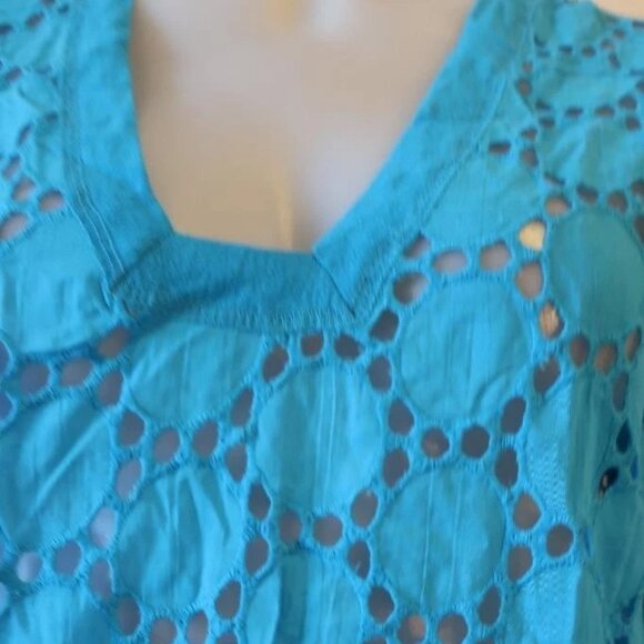 NWT Womens Jordan Taylor Aqua Blue Semi-Sheer V-Neck Swim Cover-Up Tunic Top M * - Picture 3 of 9